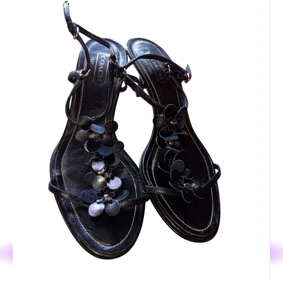 Y2k Coach Black Floral Women's Sandals Mede In Italy Sz 8 - Picture 1 of 7